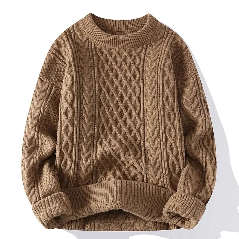 Multi Colour Vintage O Neck Solid Colour Men's Knitted Pullovers Loose Sweaters