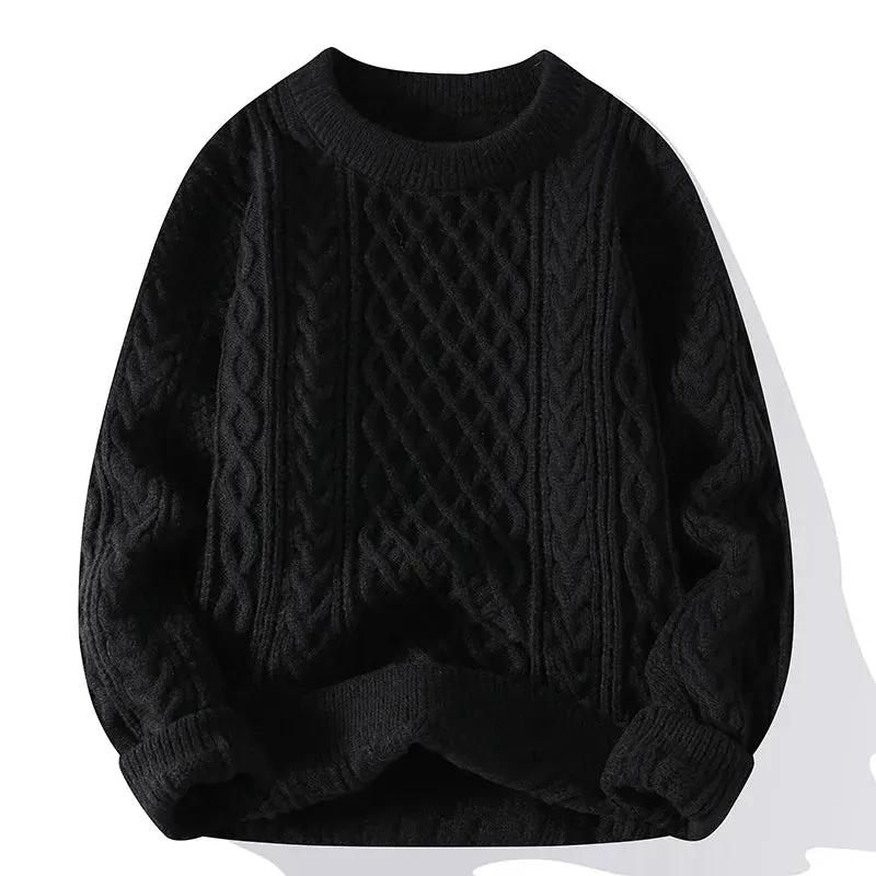 Multi Colour Vintage O Neck Solid Colour Men's Knitted Pullovers Loose Sweaters
