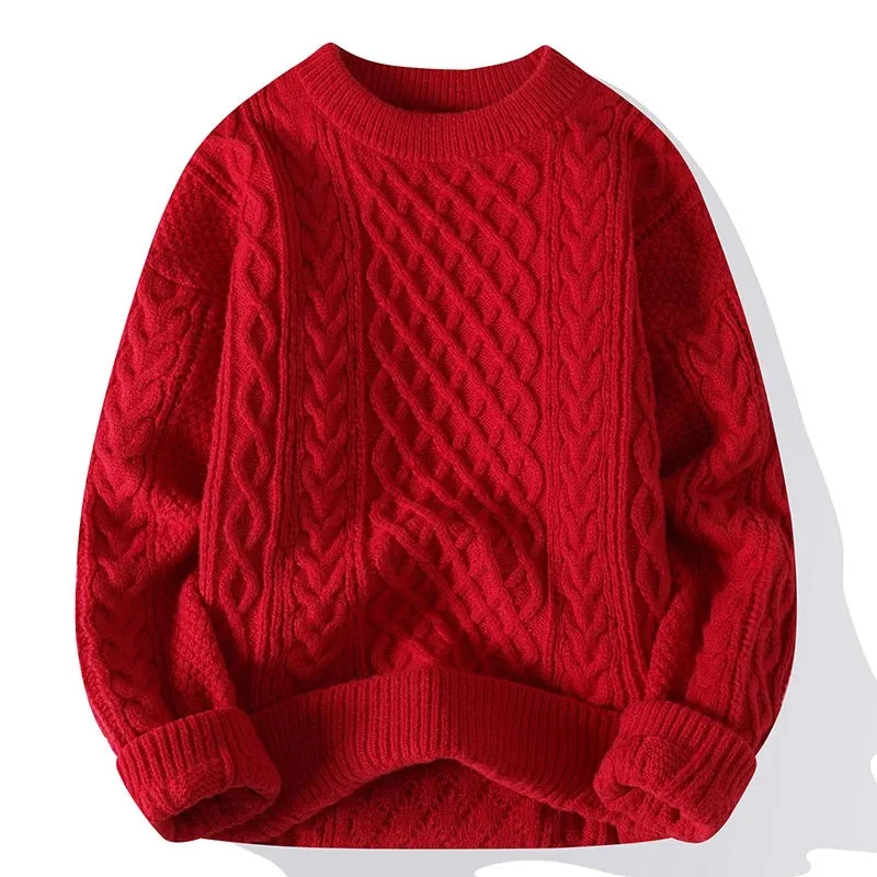 Multi Colour Vintage O Neck Solid Colour Men's Knitted Pullovers Loose Sweaters