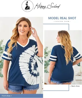 New Happy Sailed Womens Plus Size Tunic Tops Summer Short Sleeve V Neck Striped Loose Casual Tee Shirt Sz 3X! Retails $56 