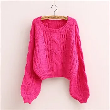 Nukty Autumn Fashion Sweet Casual Loose Lantern Sleeve Solid Simple O-Neck Twist Knitted Sweatshirt Women Pullovers Women Hooded
