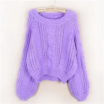Nukty Autumn Fashion Sweet Casual Loose Lantern Sleeve Solid Simple O-Neck Twist Knitted Sweatshirt Women Pullovers Women Hooded