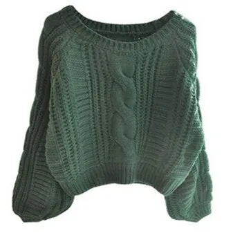 Nukty Autumn Fashion Sweet Casual Loose Lantern Sleeve Solid Simple O-Neck Twist Knitted Sweatshirt Women Pullovers Women Hooded