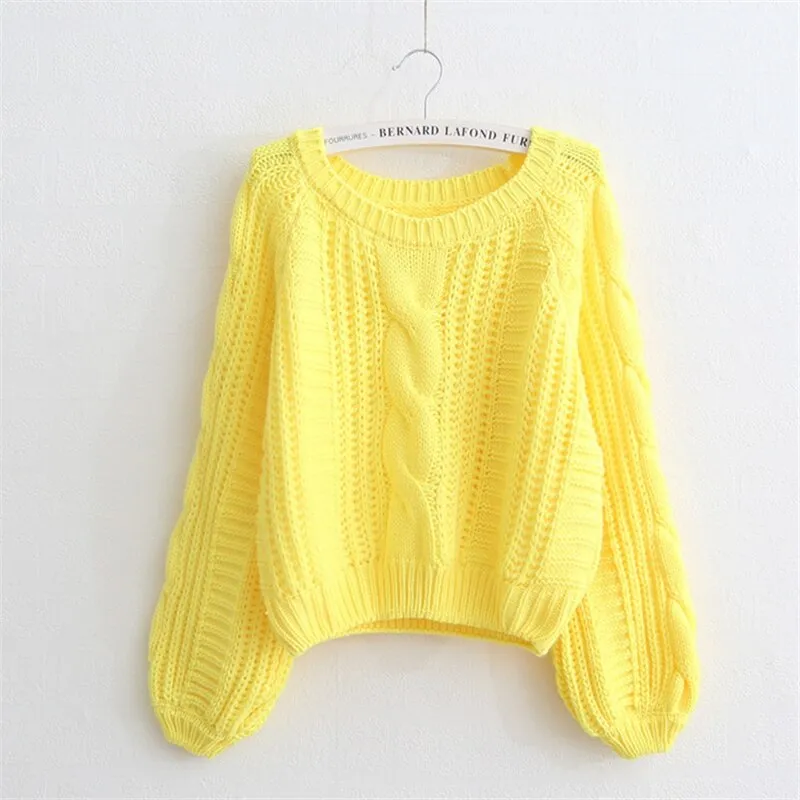 Nukty Autumn Fashion Sweet Casual Loose Lantern Sleeve Solid Simple O-Neck Twist Knitted Sweatshirt Women Pullovers Women Hooded