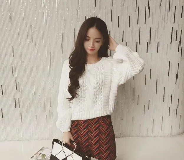 Nukty Autumn Fashion Sweet Casual Loose Lantern Sleeve Solid Simple O-Neck Twist Knitted Sweatshirt Women Pullovers Women Hooded