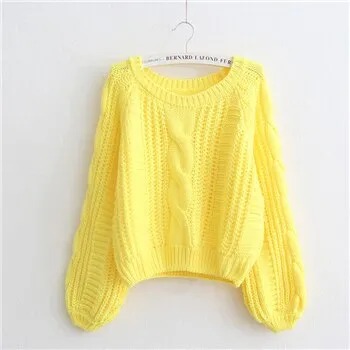 Nukty Autumn Fashion Sweet Casual Loose Lantern Sleeve Solid Simple O-Neck Twist Knitted Sweatshirt Women Pullovers Women Hooded