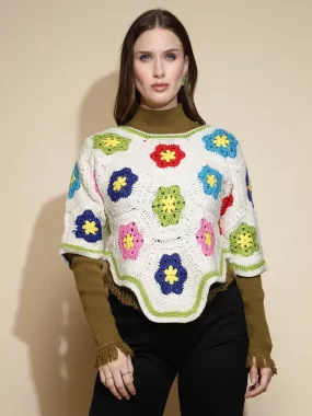Off White Abstract print Full Sleeve Turtle Neck Acrylic Pullover Sweater