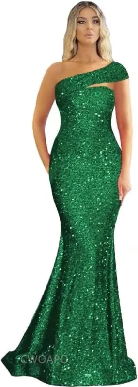 One Shoulder Sequin Prom Dresses Long Sparkly Mermaid Evening Gowns for Women Bodycon Formal Dresses 2025