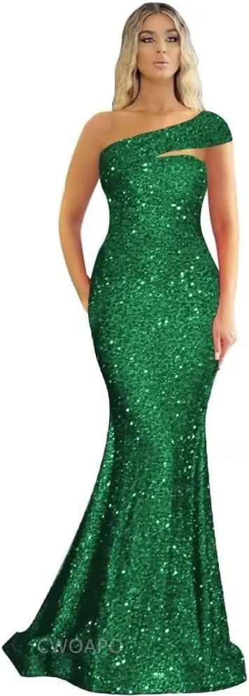 One Shoulder Sequin Prom Dresses Long Sparkly Mermaid Evening Gowns for Women Bodycon Formal Dresses 2025