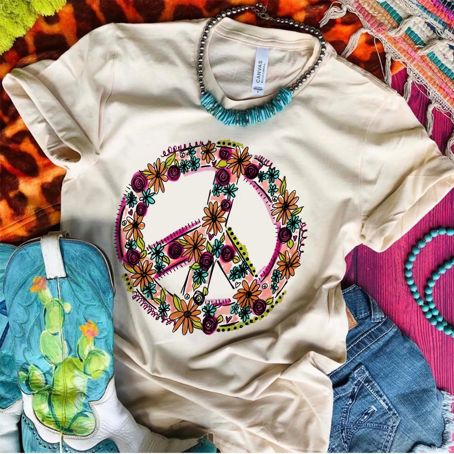 Peace Sign with Flowers Graphic Tee