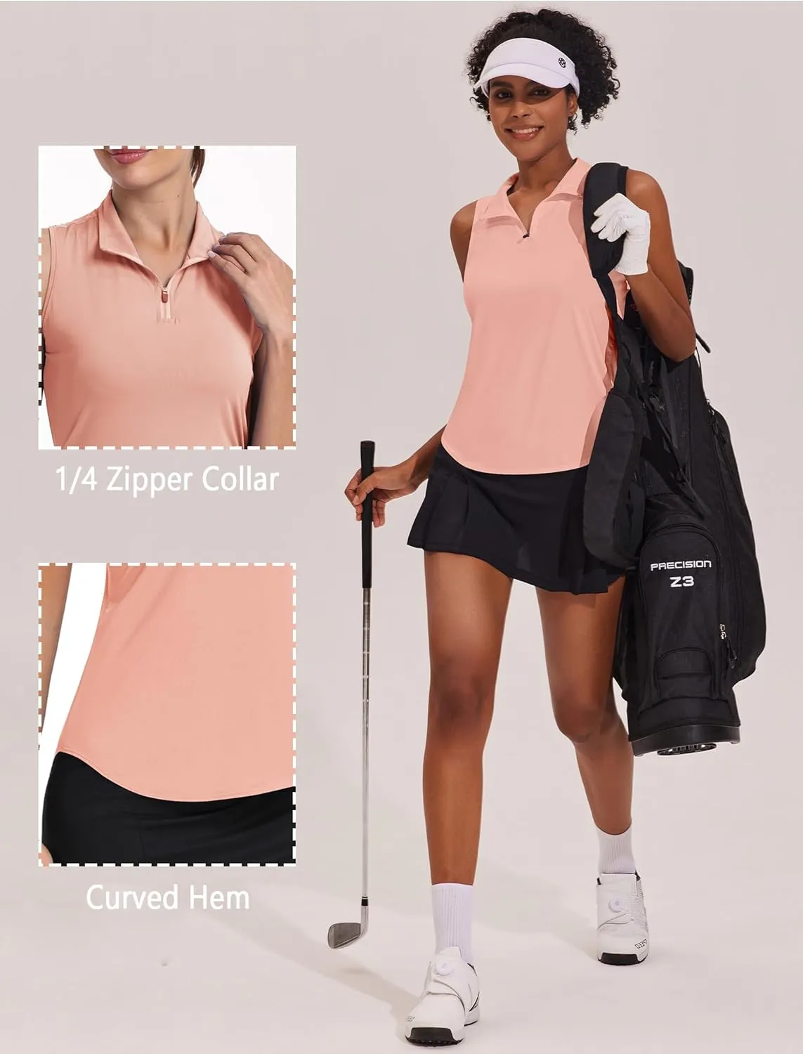 PINSPARK Women Golf Shirts Sleeveless UPF 50  Tennis Polo Shirts 1/4 Zip with Collar Racerback Tank Tops Pickleball Shirts