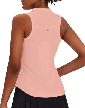PINSPARK Women Golf Shirts Sleeveless UPF 50  Tennis Polo Shirts 1/4 Zip with Collar Racerback Tank Tops Pickleball Shirts