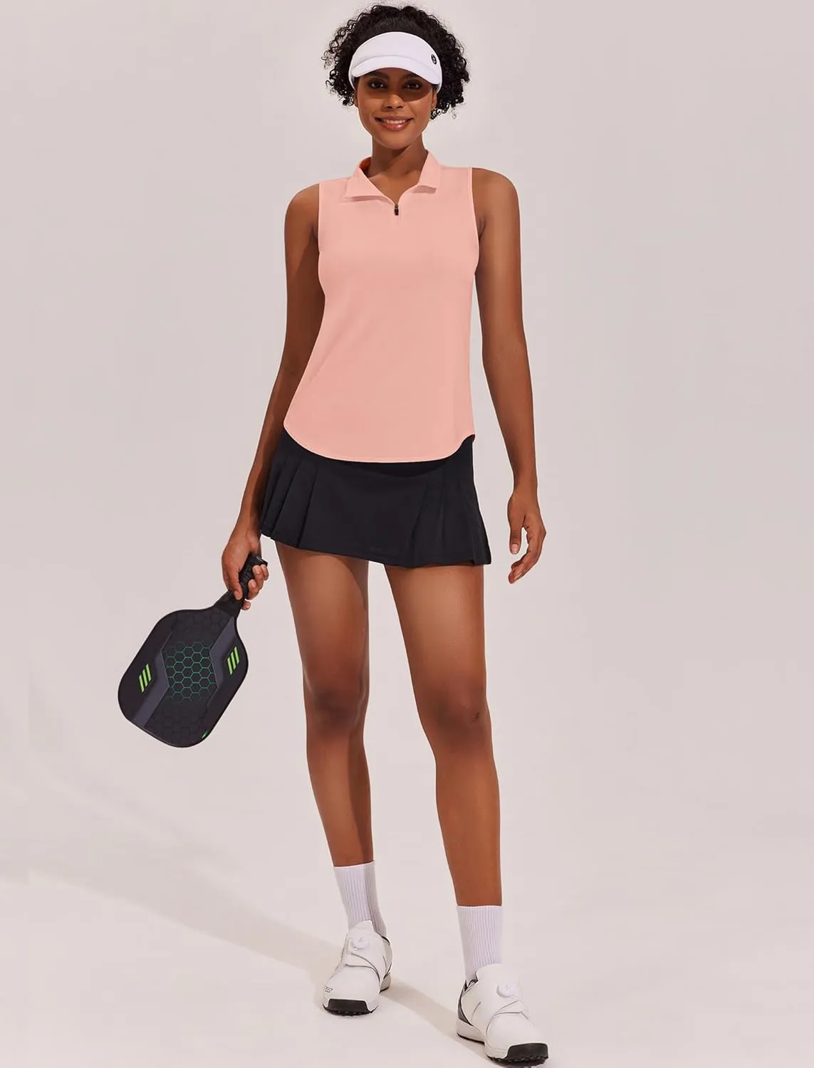 PINSPARK Women Golf Shirts Sleeveless UPF 50  Tennis Polo Shirts 1/4 Zip with Collar Racerback Tank Tops Pickleball Shirts