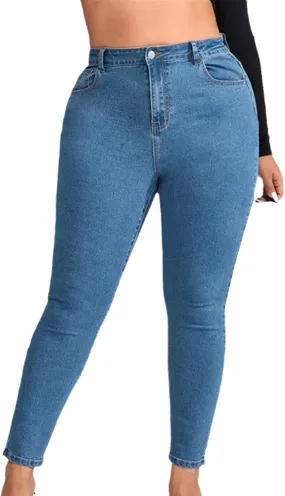 Plus Size Women's Skinny Jeans Full Length High Rise Jeans Stretch Pencil Curve Jeans