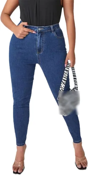 Plus Size Women's Skinny Jeans Full Length High Rise Jeans Stretch Pencil Curve Jeans