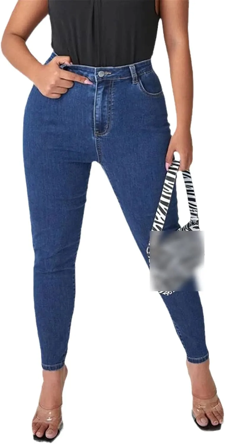Plus Size Women's Skinny Jeans Full Length High Rise Jeans Stretch Pencil Curve Jeans
