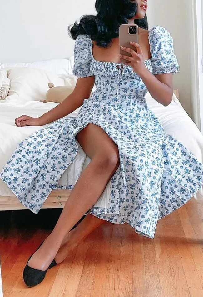 Puff Sleeve Floral Maxi Dress