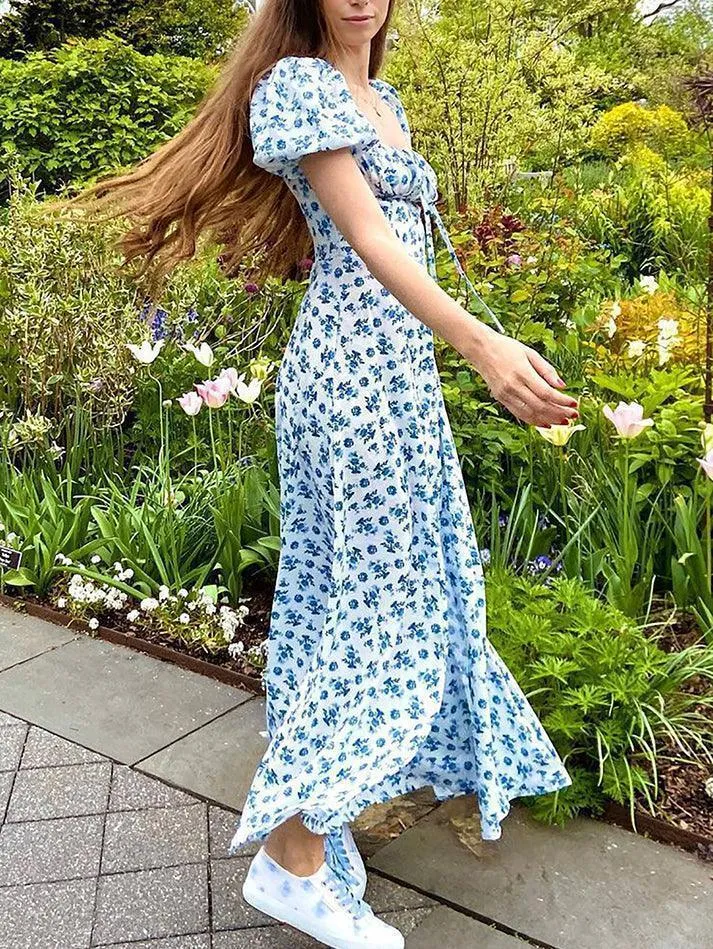 Puff Sleeve Floral Maxi Dress