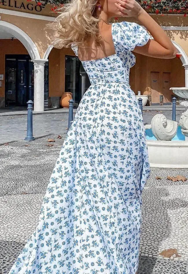 Puff Sleeve Floral Maxi Dress