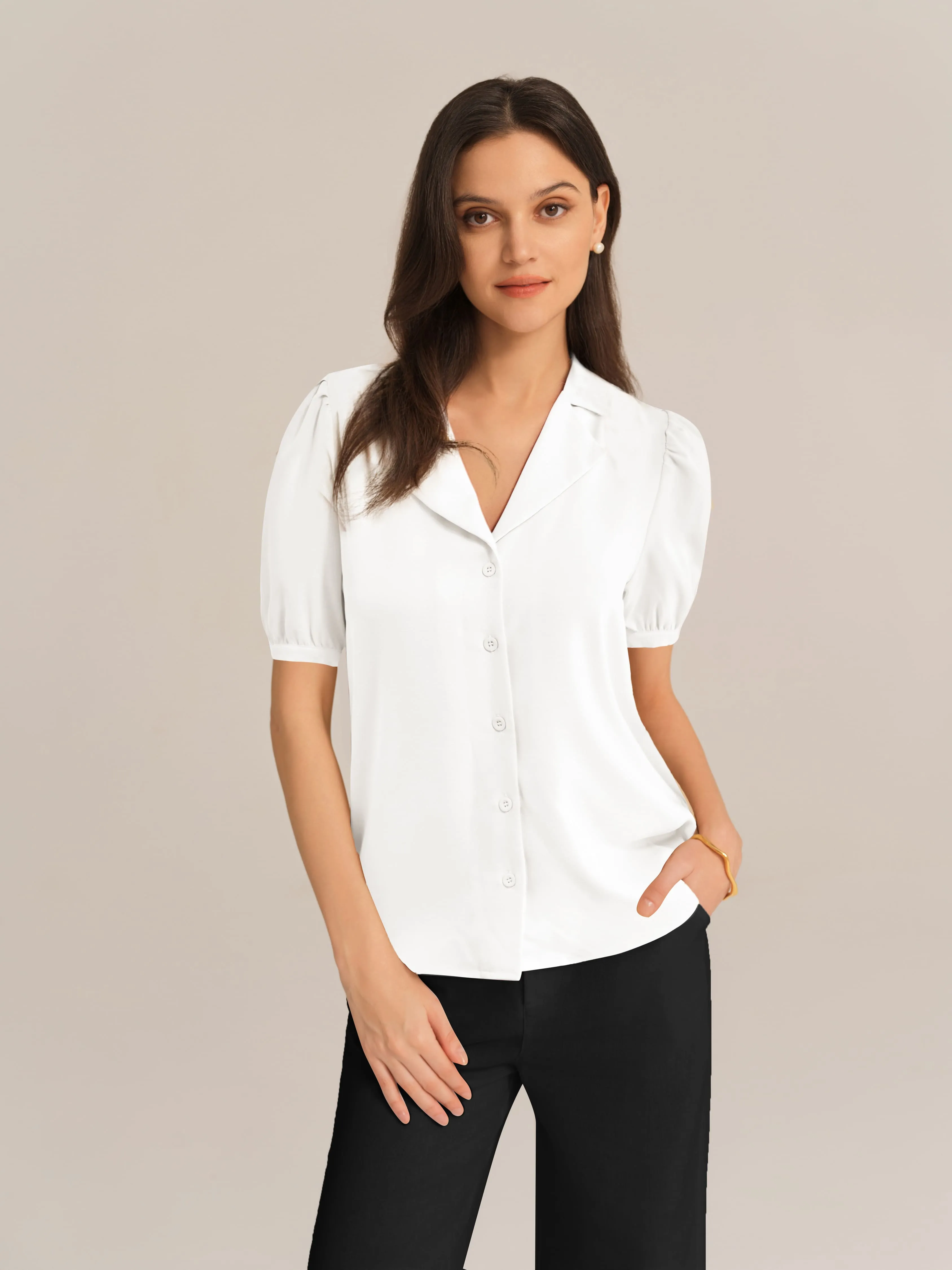 Puffed Sleeves Business Casual Tops