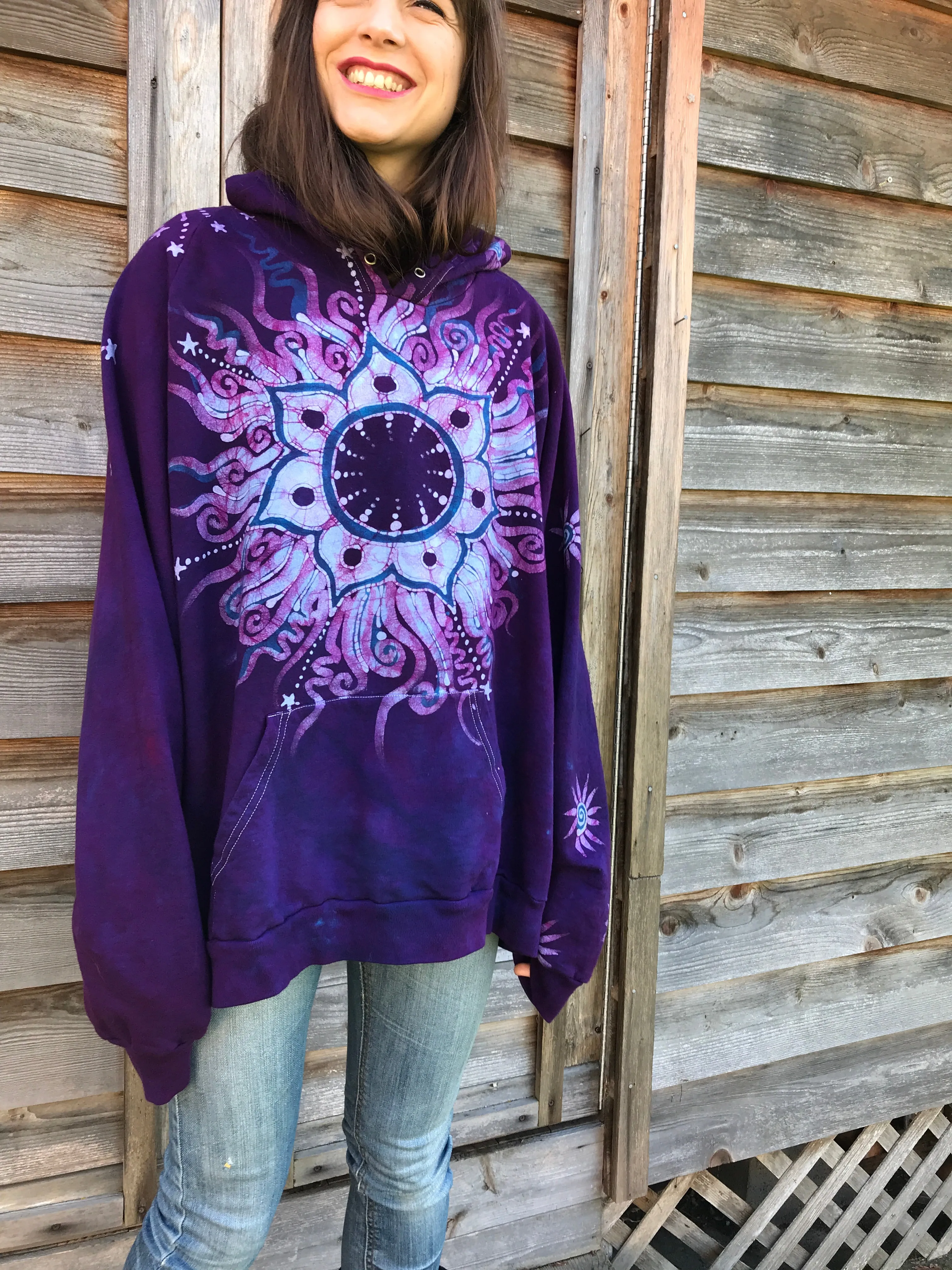 Purple Eclipse Organic Cotton Batik Hoodie - Unisex Size 2X