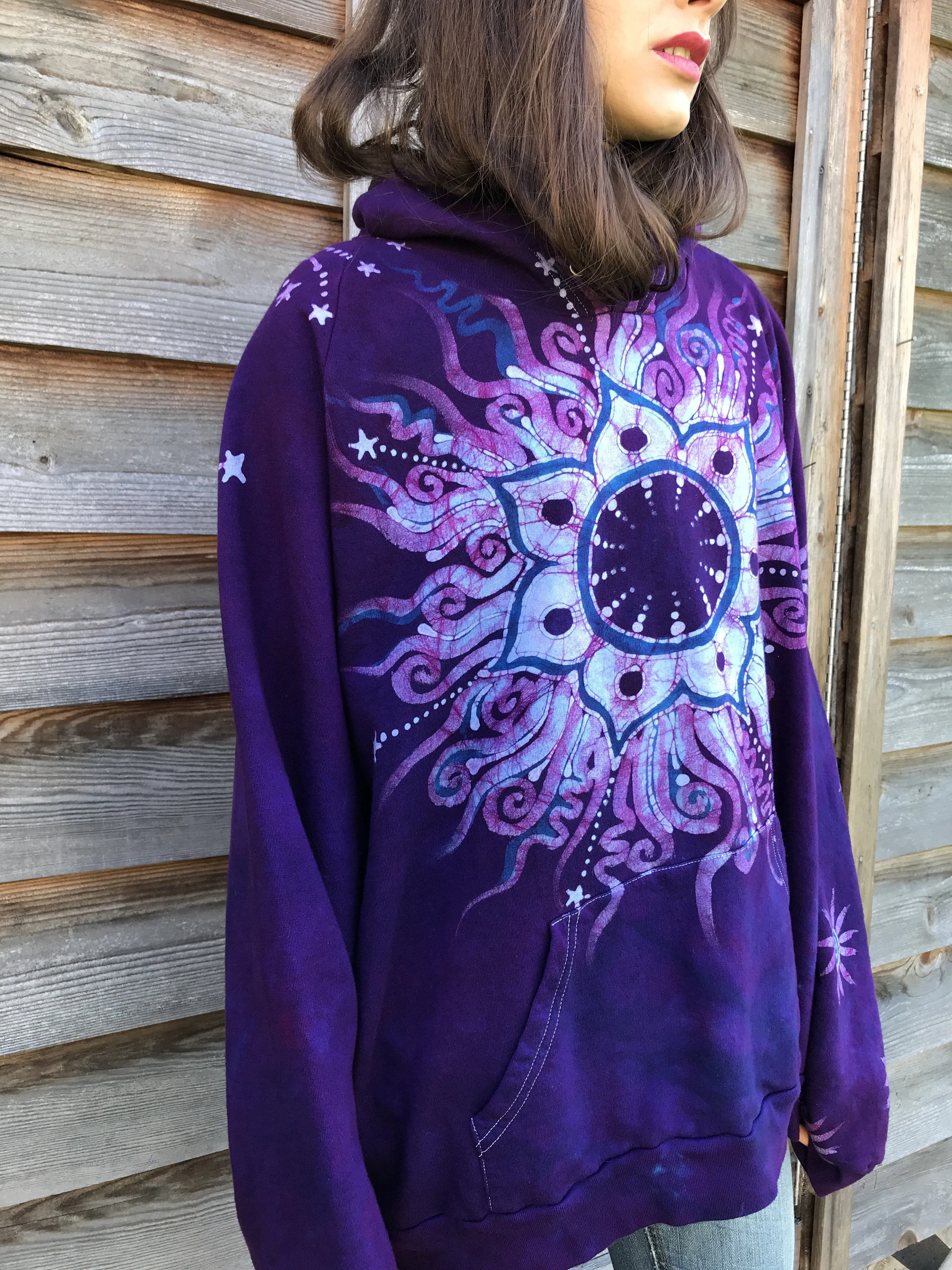 Purple Eclipse Organic Cotton Batik Hoodie - Unisex Size 2X