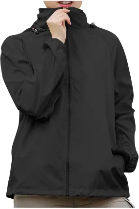 Rain Jacket for Women Lightweight Waterproof Raincoat Windbreaker Zip Up Jackets Outdoor Hooded Trench Coats
