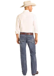 ROCK & ROLL DARK VINTAGE ROPE STITCH PISTOL STRAIGHT LEG JEANS