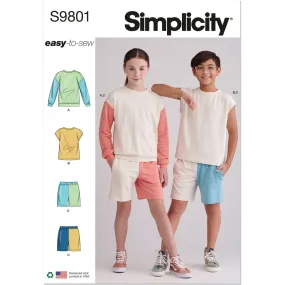 Simplicity Sewing Pattern S9801 Girls' and Boys' Sweatshirts and Shorts