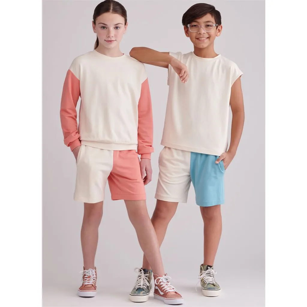 Simplicity Sewing Pattern S9801 Girls' and Boys' Sweatshirts and Shorts