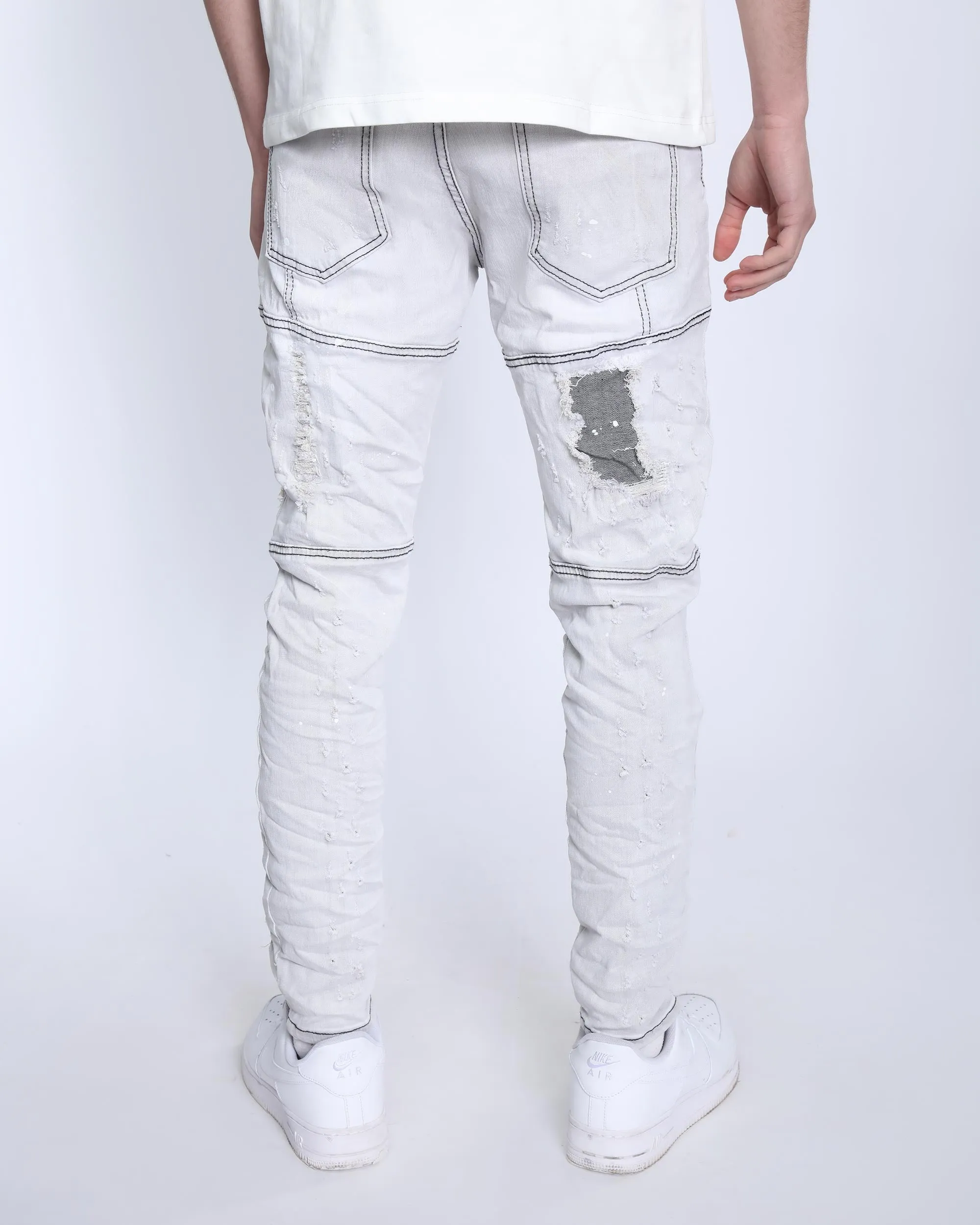 Slim Fit Gray Jeans with Rips, Patches, and Distressed Detailing-Mexico Local Delivery