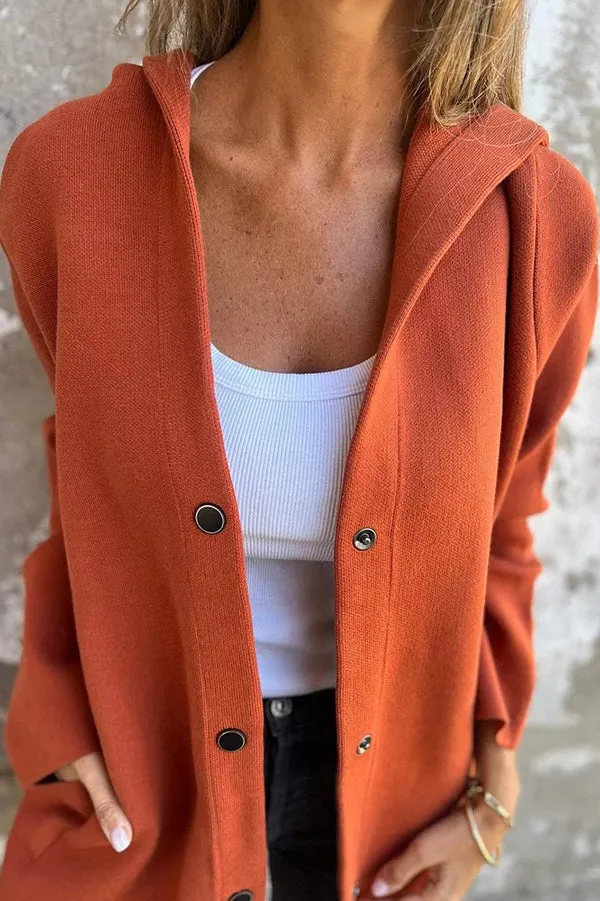 Solid Color Casual Long Sleeve Single Breasted Hooded Jacket