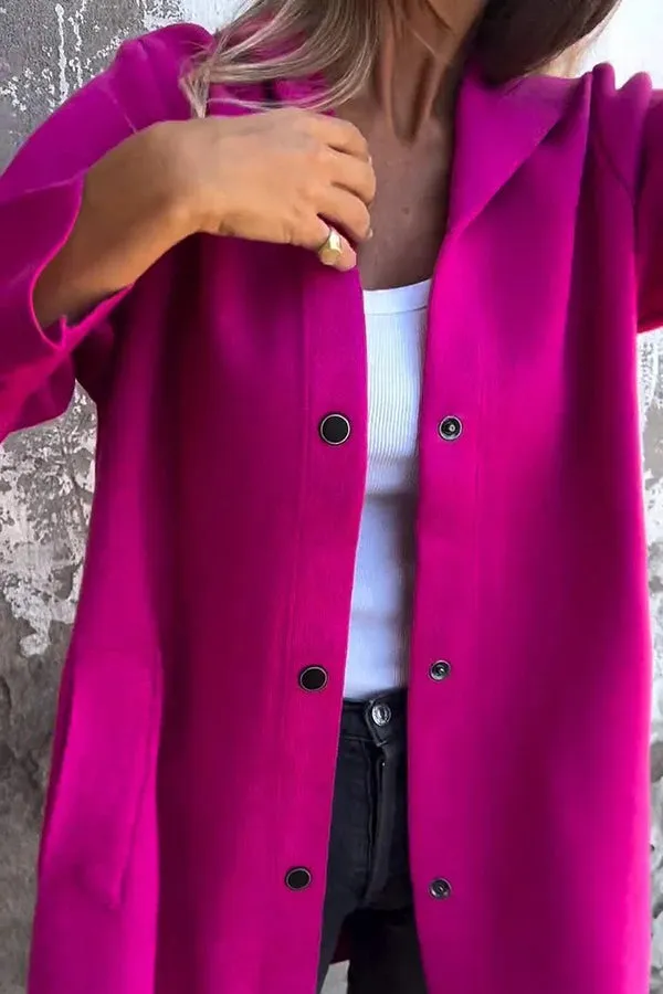 Solid Color Casual Long Sleeve Single Breasted Hooded Jacket