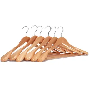 Solid Wood Extra-Wide Shoulder Coat Hangers - Set of 6 (Natural)