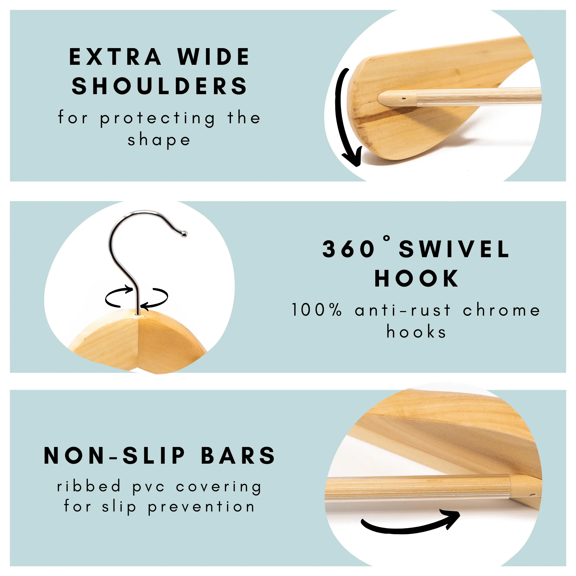 Solid Wood Extra-Wide Shoulder Coat Hangers - Set of 6 (Natural)
