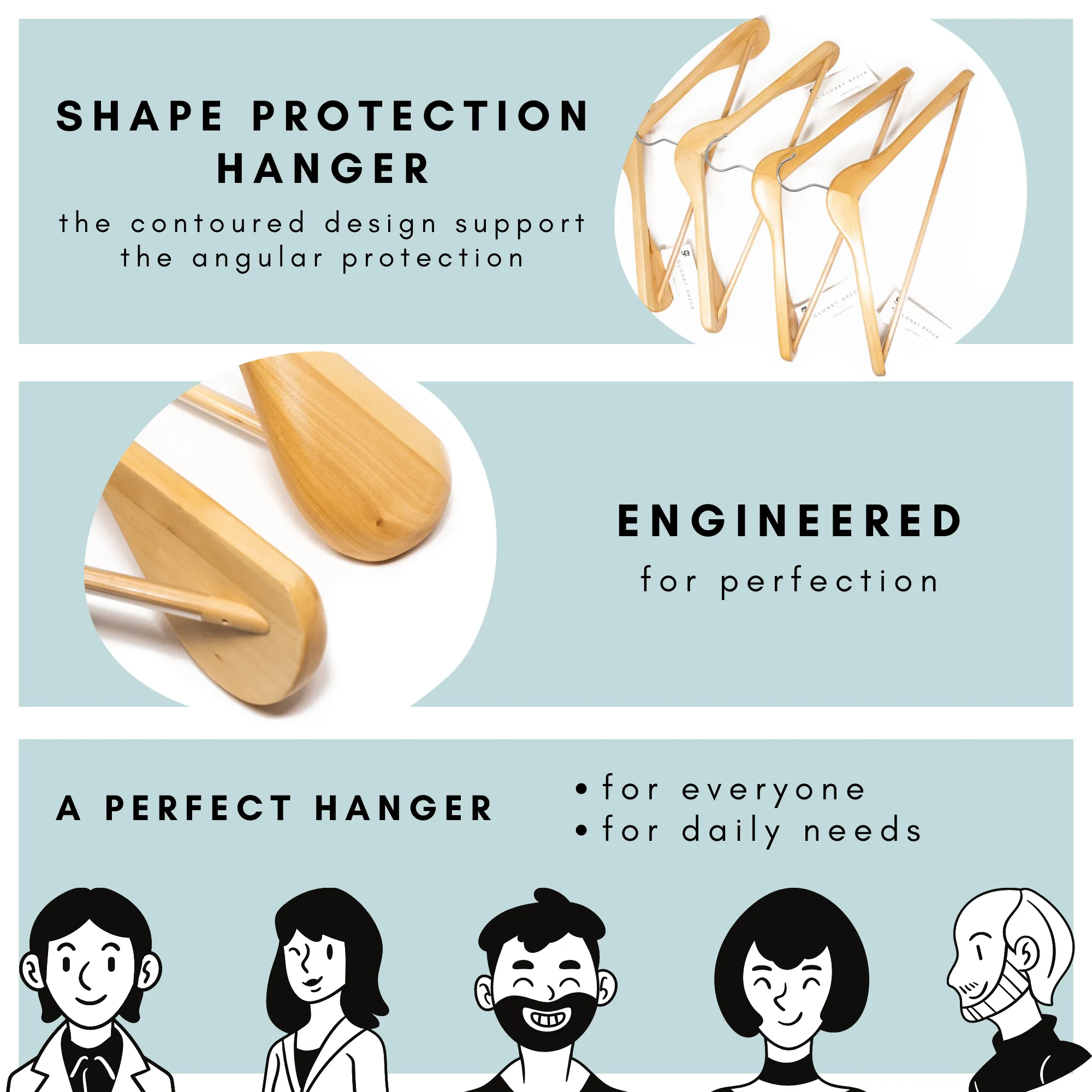 Solid Wood Extra-Wide Shoulder Coat Hangers - Set of 6 (Natural)