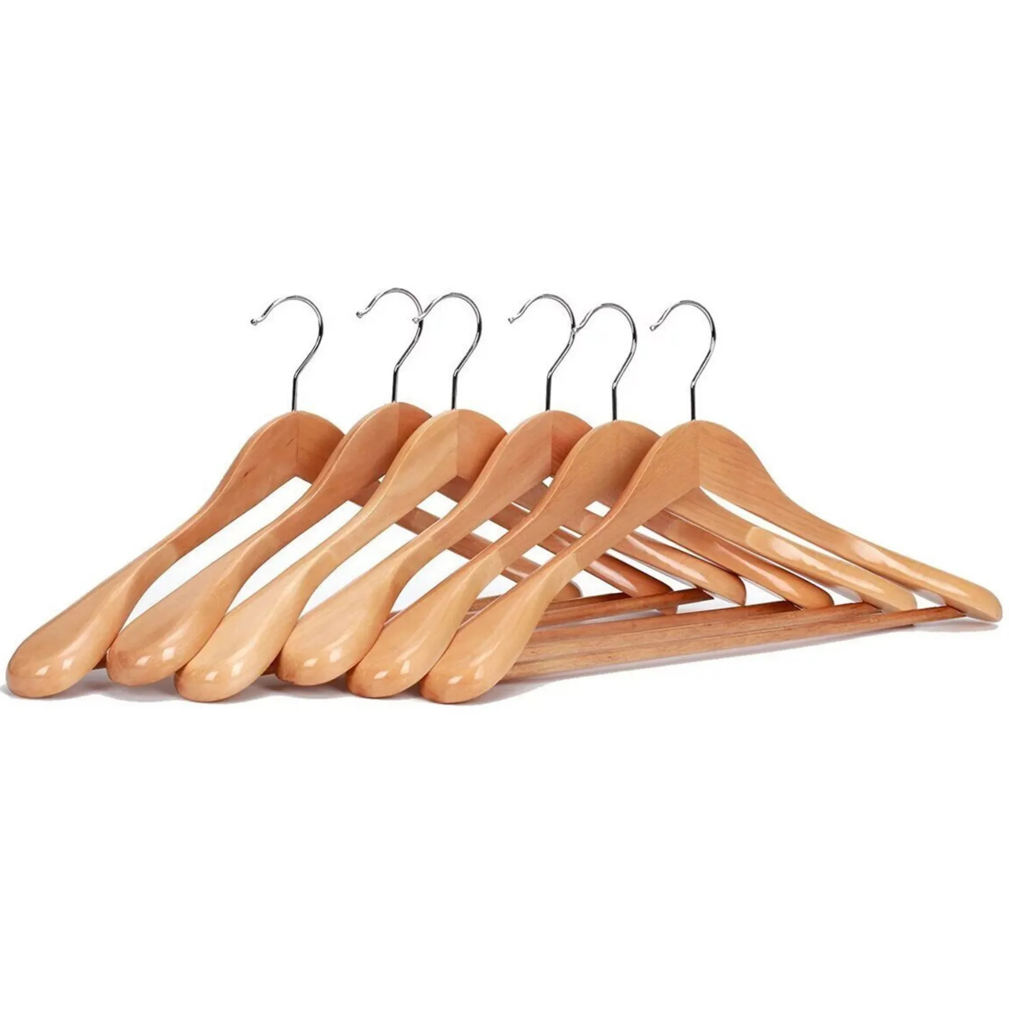 Solid Wood Extra-Wide Shoulder Coat Hangers - Set of 6 (Natural)