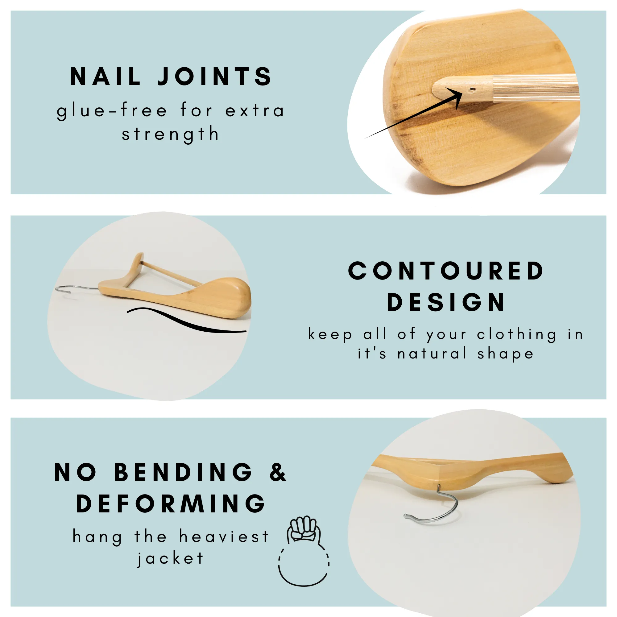 Solid Wood Extra-Wide Shoulder Coat Hangers - Set of 6 (Natural)