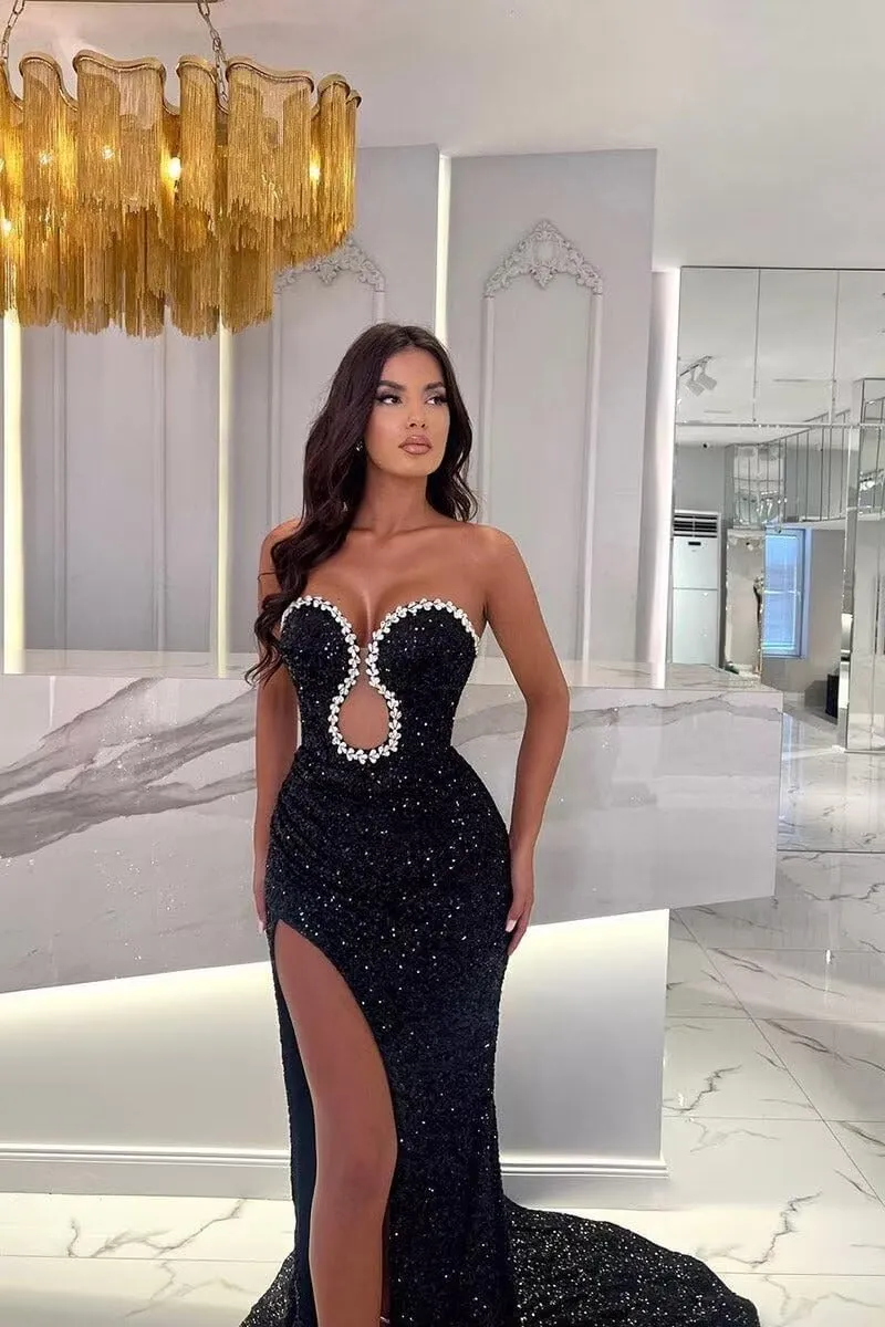 Sweetheart Beads Mermaid Prom Dresses 2024 Long Sparkly Sequin Split Bodycon Formal Evening Party Gowns with Train