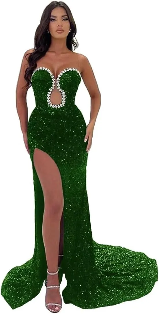 Sweetheart Beads Mermaid Prom Dresses 2024 Long Sparkly Sequin Split Bodycon Formal Evening Party Gowns with Train