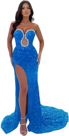 Sweetheart Beads Mermaid Prom Dresses 2024 Long Sparkly Sequin Split Bodycon Formal Evening Party Gowns with Train