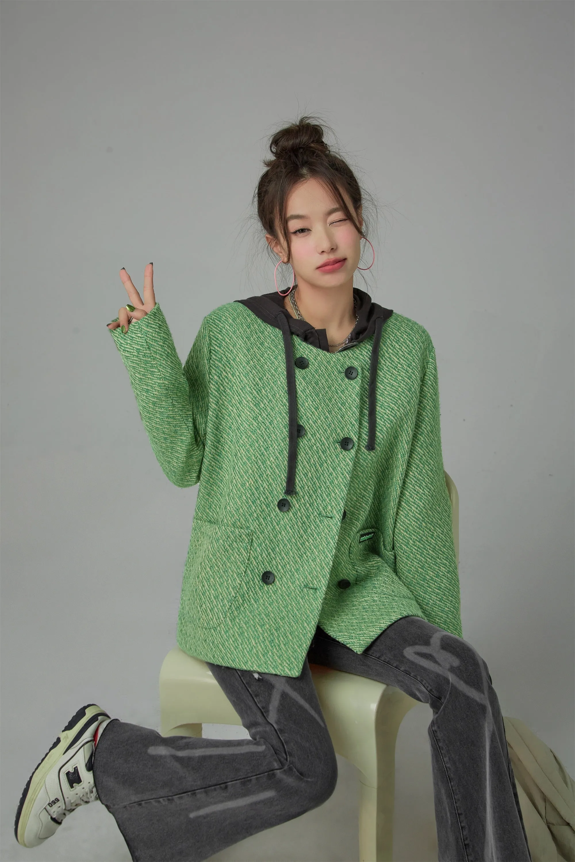Top Of The Charts Round Neck Half Double Coat