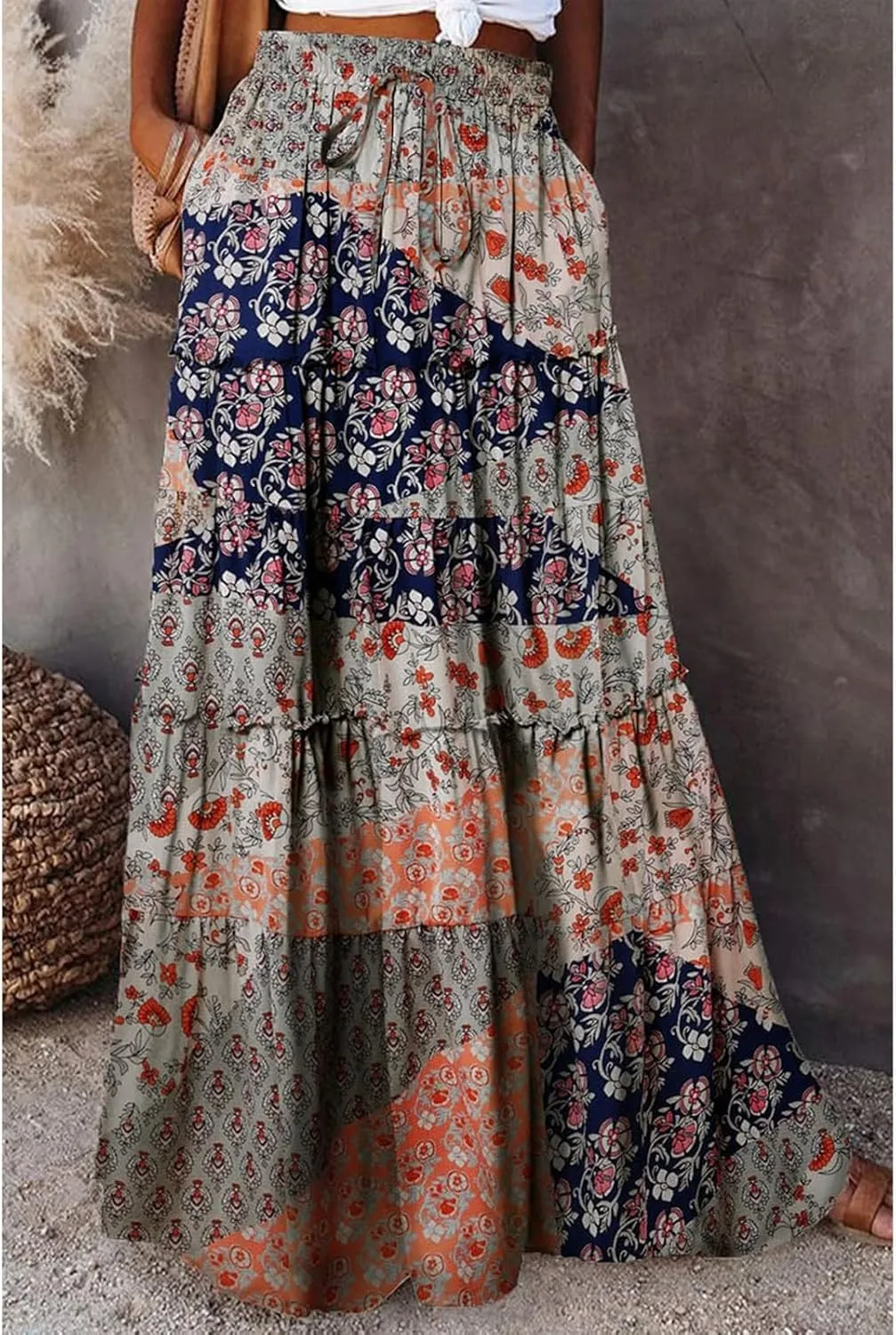Trendy Women's Skirts, Casual Boho Vacation Summer Flowy Maxi Womens Skirts