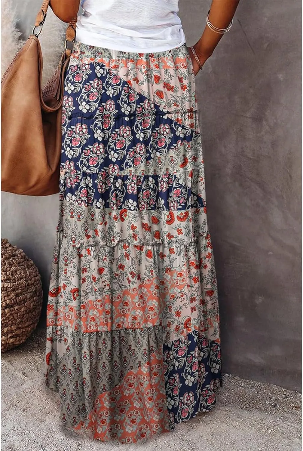 Trendy Women's Skirts, Casual Boho Vacation Summer Flowy Maxi Womens Skirts
