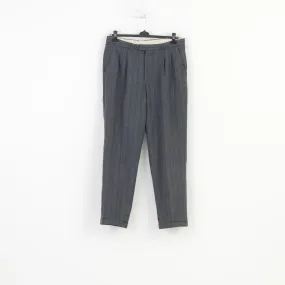 Trevira Men 36 Trousers Suit Pants Grey Striped Elegant Wool
