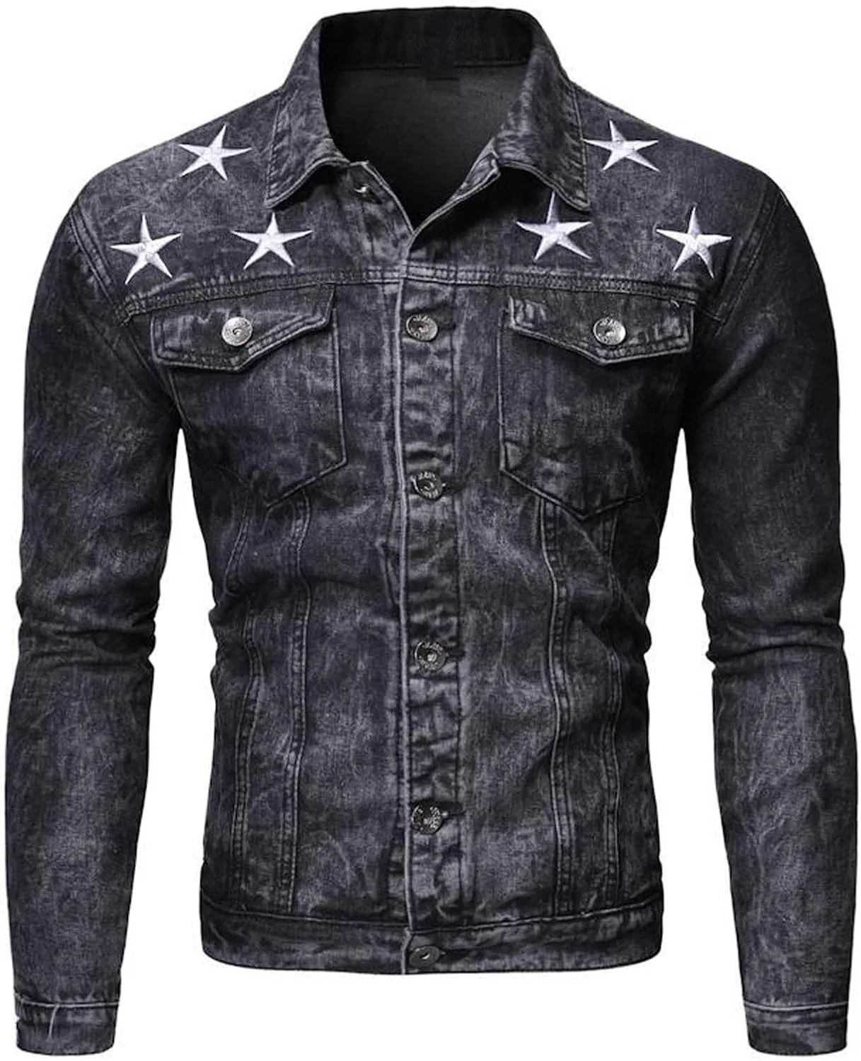 tuduoms Jean Jacket for Men, Fashion Mens Denim Jacket Casual Distressed Denim Jacket Motorcycle Button Slim Trucker Jacket