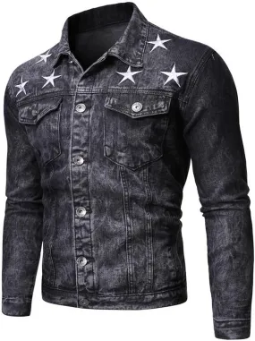 tuduoms Jean Jacket for Men, Fashion Mens Denim Jacket Casual Distressed Denim Jacket Motorcycle Button Slim Trucker Jacket