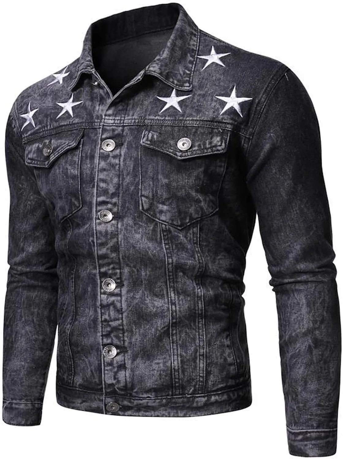 tuduoms Jean Jacket for Men, Fashion Mens Denim Jacket Casual Distressed Denim Jacket Motorcycle Button Slim Trucker Jacket
