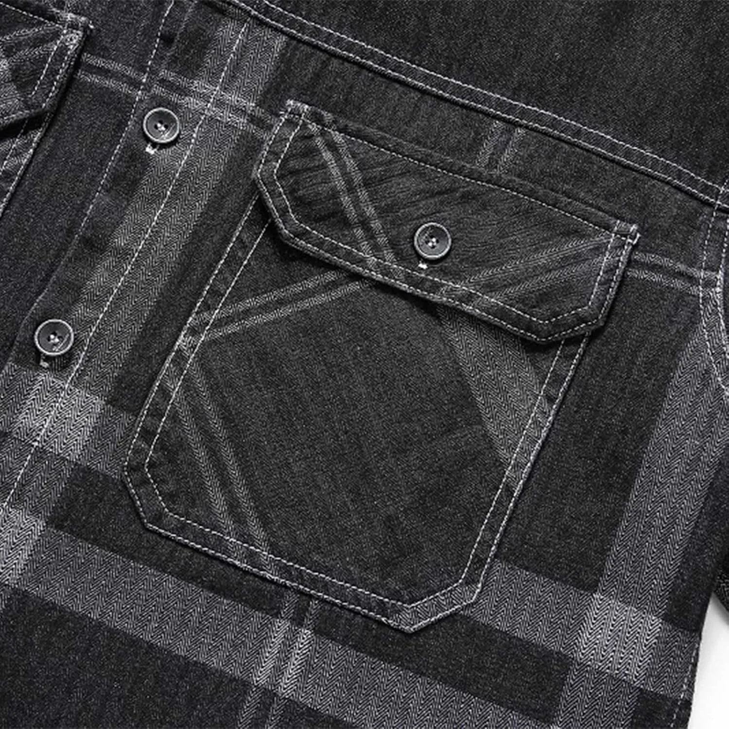 tuduoms Mens Big and Tall Denim Jacket Vintage Classic Distressed Plaid Jean Jacket Casual Ripped Slim Fit Trucker Denim Coat
