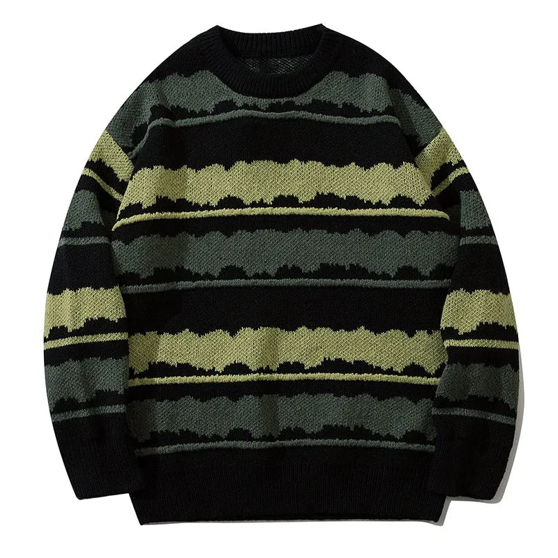 Voguable Harajuku vintage jumper striped ugly sweater streetwear pullover men oversized hip hop punk knitwear video grandpa sweater
